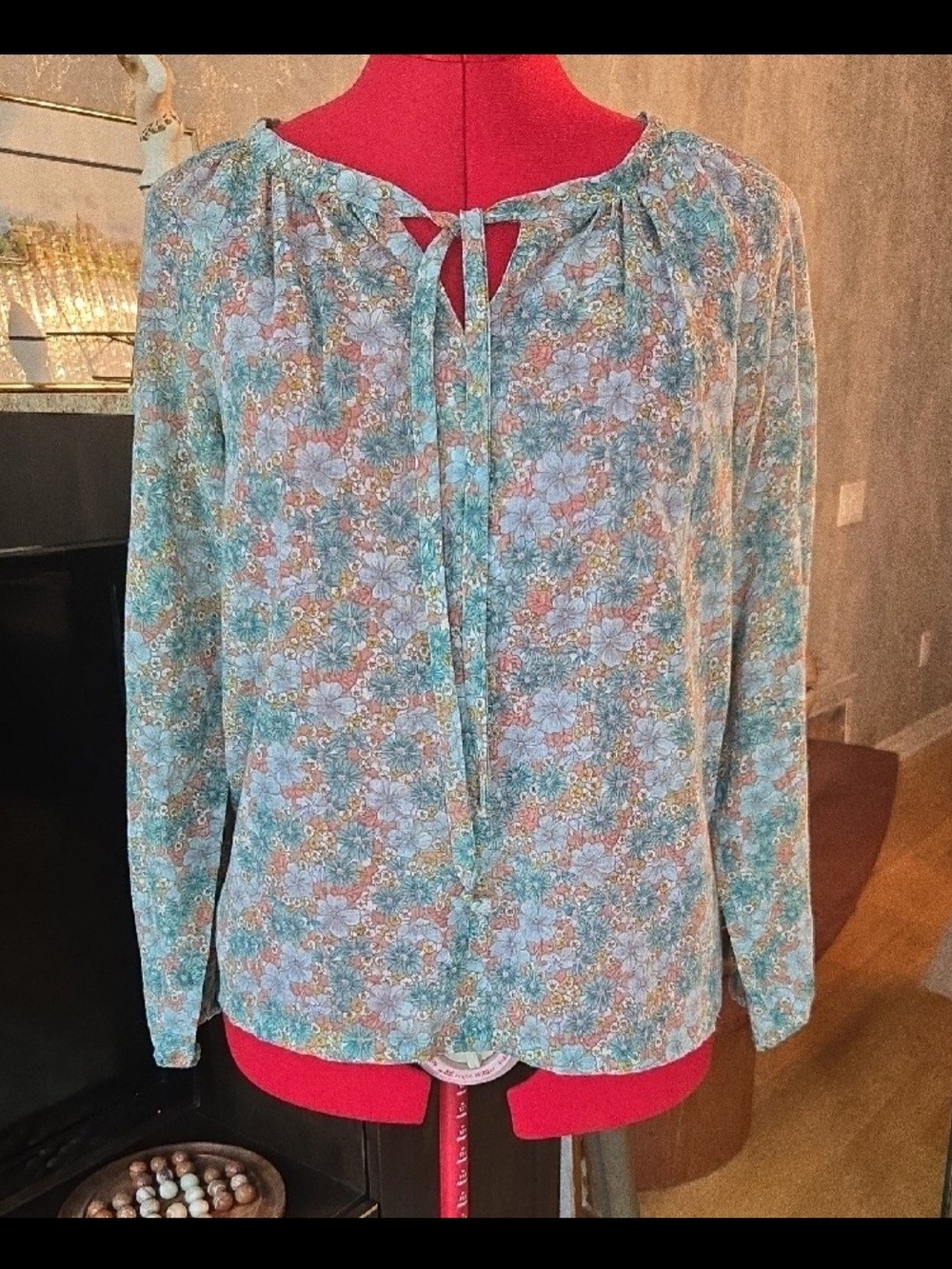 Vintage 70s Floral Tie-Neck Blouse